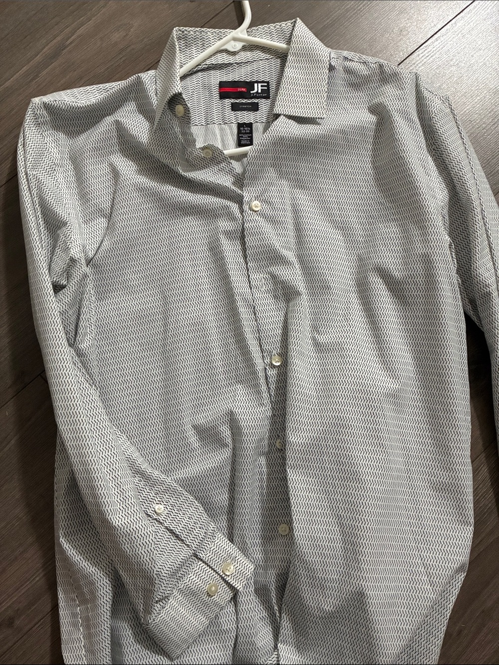 jf j.ferrar Gray & White Micro-Pattern Long Sleeve Dress Shirt